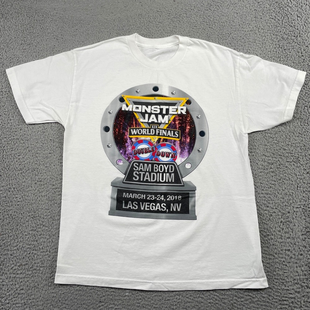Monster Jam T-Shirt Mens L White World Finals Las Vegas 2018 Sam Boyd Stadium